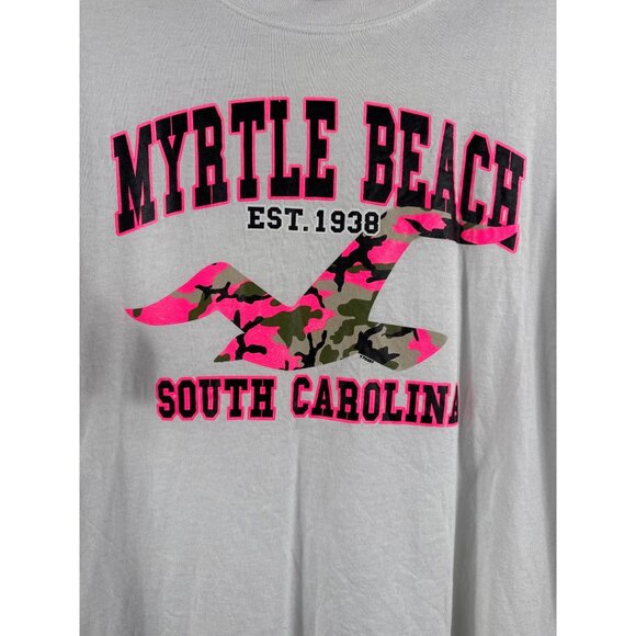 Myrtle Beach South Carolina White T-Shirt Anvil Pre-Shrunk Cotton Camo Pink Grap - Picture 2 of 6